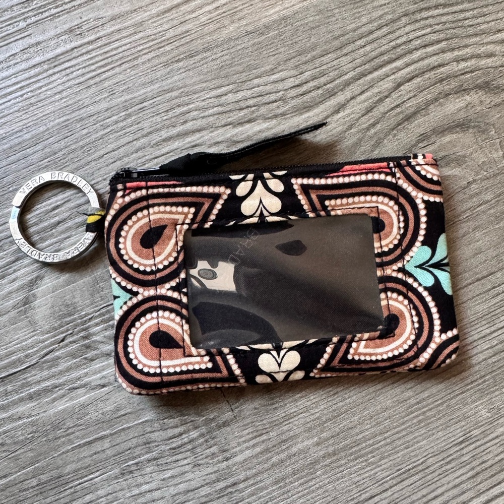 Vera Bradley Zip ID Case Key Ring Sierra Wallet Bag Black White Mint Brown Blue